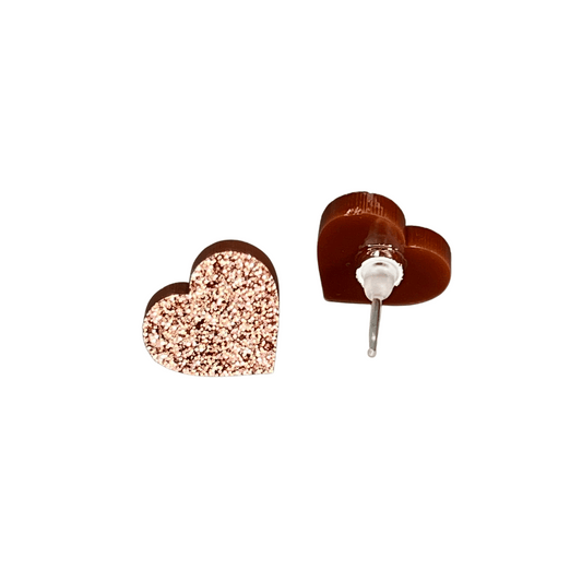 Copper Love Heart Glitter Acrylic Earrings - 14mm