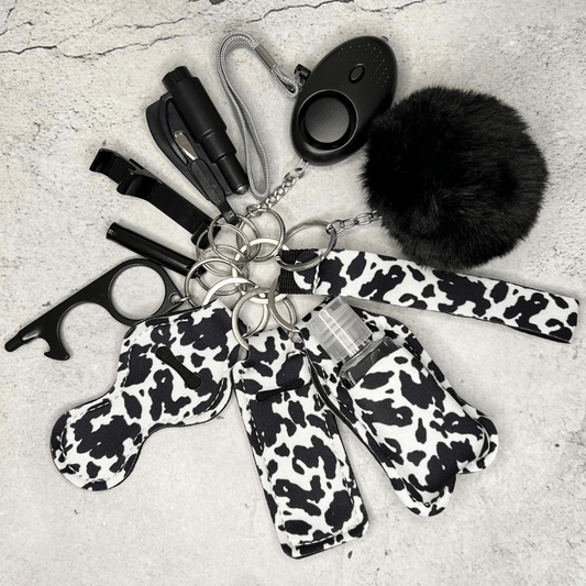 Cow Print Safety Keychain