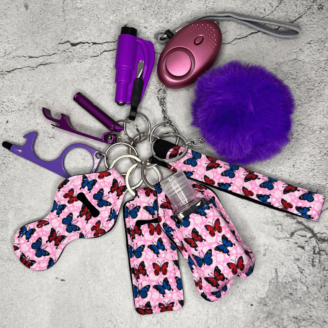 Pink and Purple Butterfly Safety Keychain