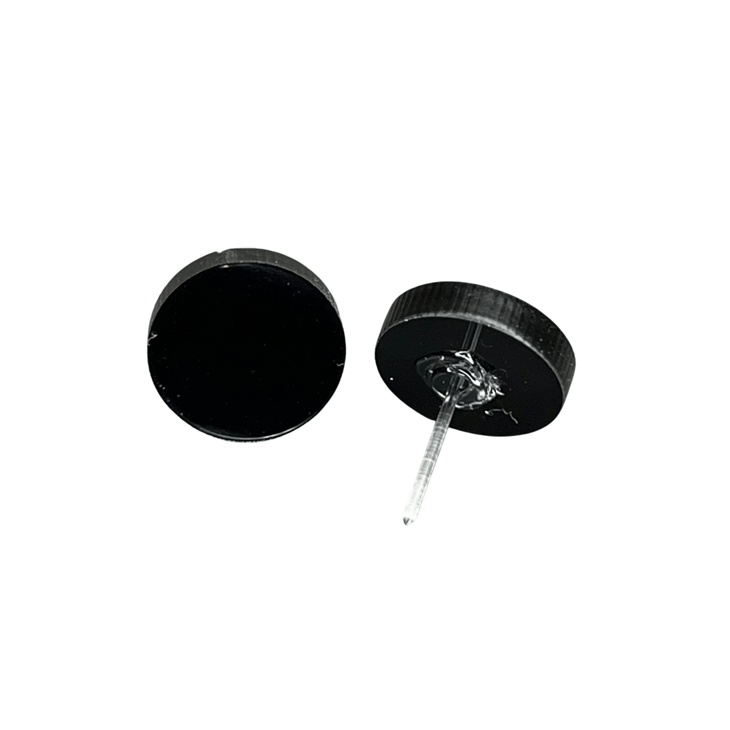 Black Round Acrylic Earrings - 14mm