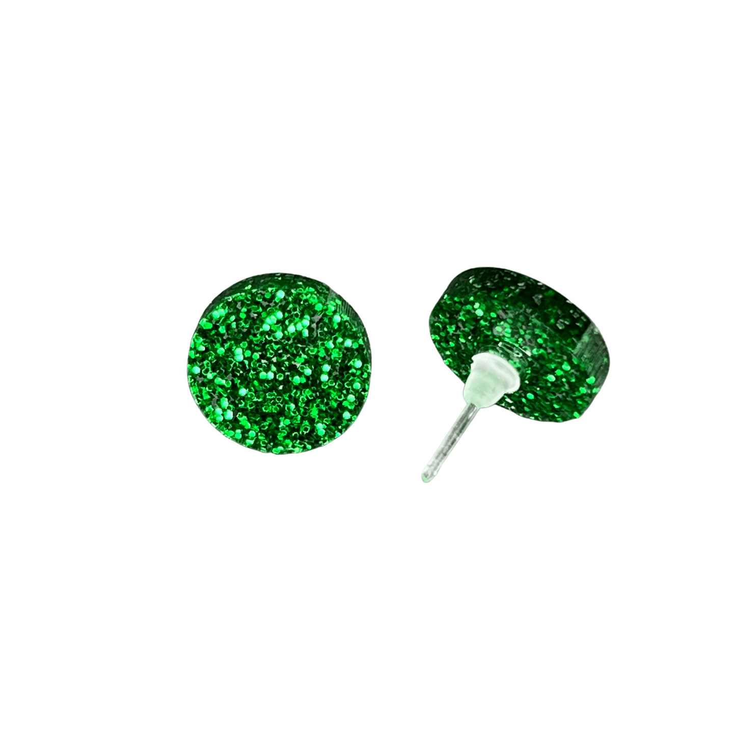 Green Glitter Round Acrylic Earrings - 10mm