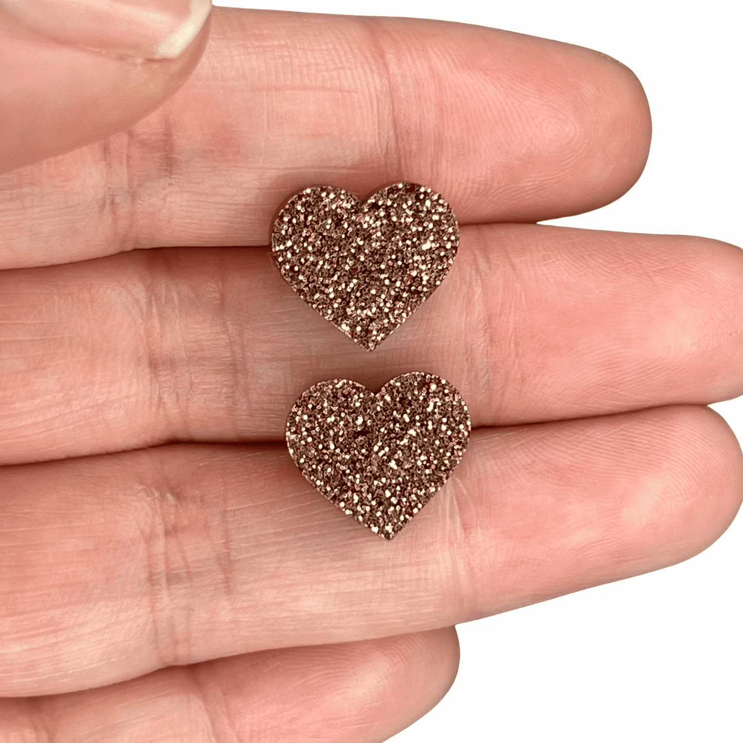 Copper Love Heart Glitter Acrylic Earrings - 14mm