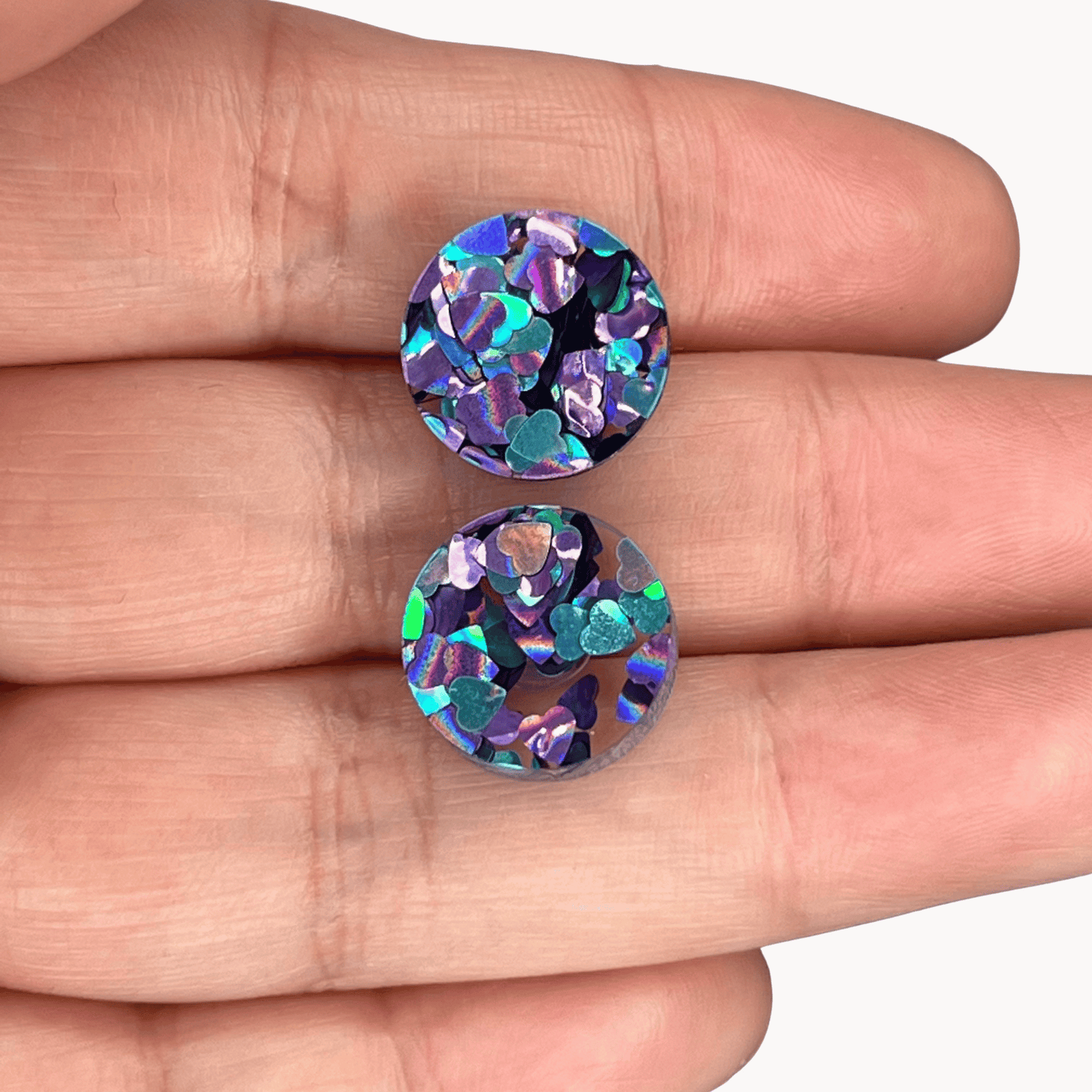 Peacock Round Chunky Glitter Acrylic Earrings - 14mm