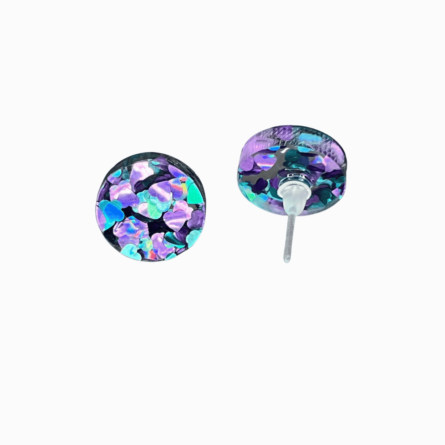 Peacock Round Chunky Glitter Acrylic Earrings - 14mm