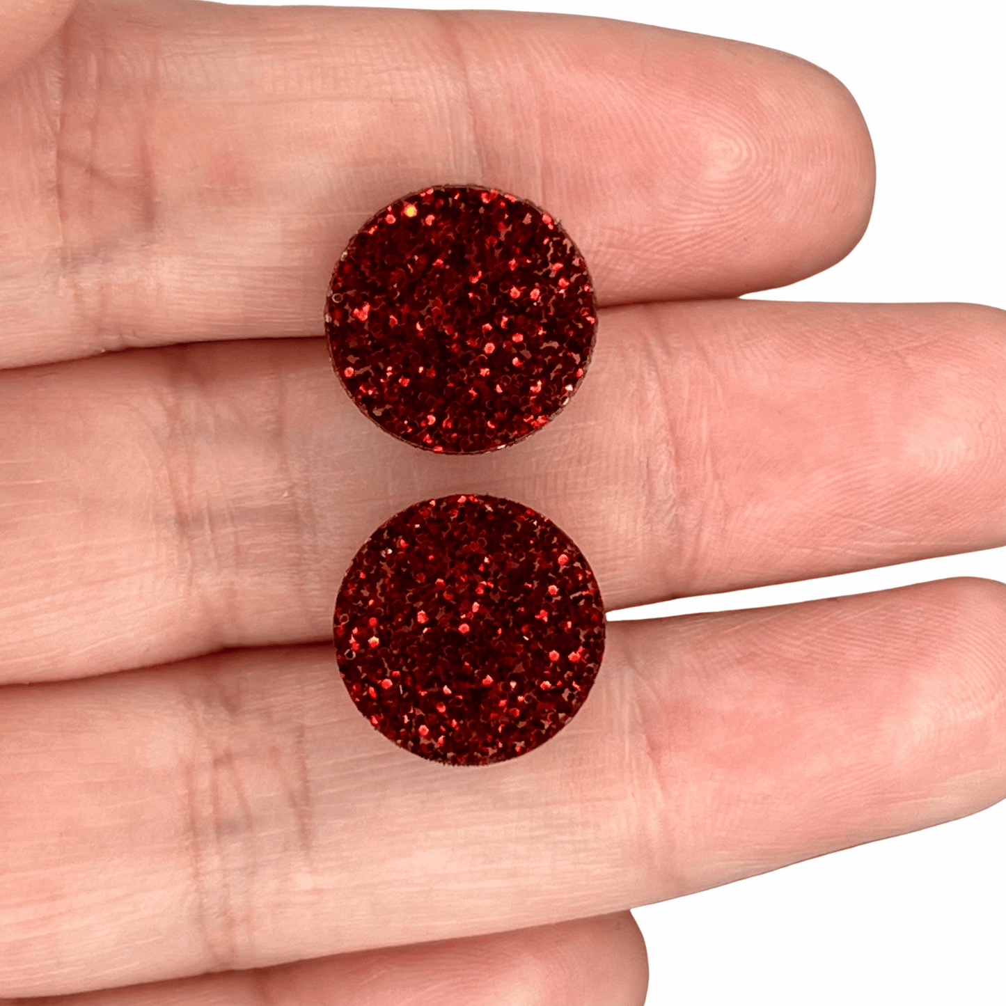 Red Glitter Round Acrylic Earrings - 10mm