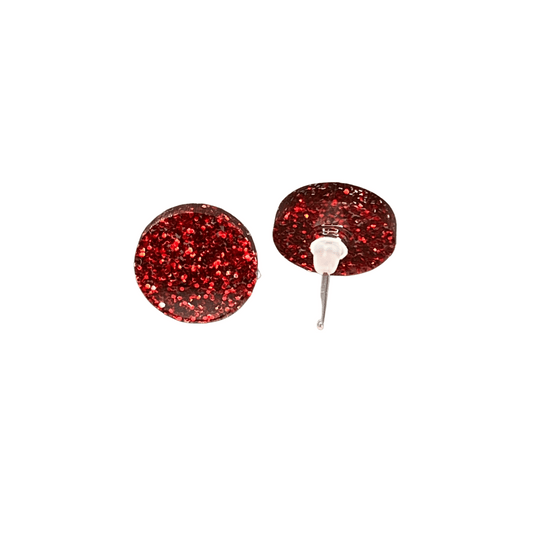 Red Glitter Round Acrylic Earrings - 10mm