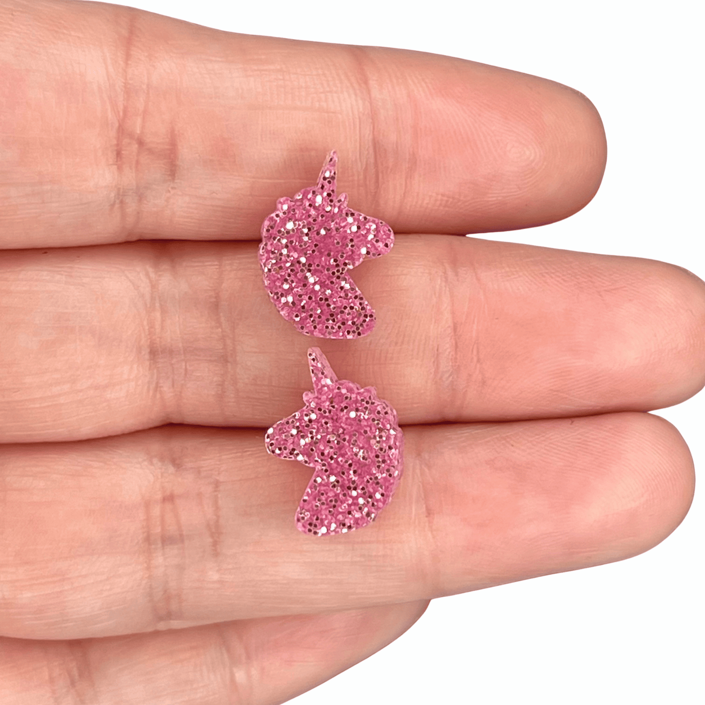 Pink Unicorn Glitter Acrylic Earrings - 15mm